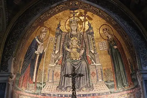 Apsismosaik „Madonna mit Kind, San Gennaro und Santa Restituta“ von Lello da Orvieto, 1322, Basilica di Santa Restituta