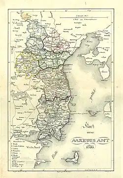 Die Århusbucht auf einer Karte des Århus Amt von 1826