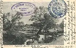 Postkarte mit Beförderung auf der Ostafrika-Linie im September 1904 (Stempel der „Mombasa Agency“ des Austrian Lloyd und der Ankunft in Durban mit Weiterleitung nach Johannesburg)
