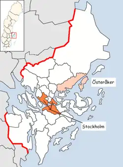 Lage der Gemeinde Österåker