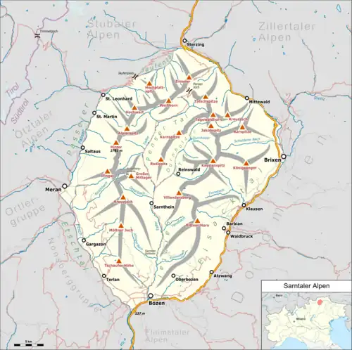 Übersichtskarte der Sarntaler Alpen