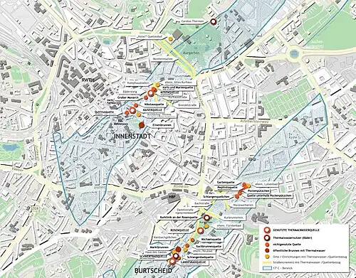 Übersichtskarte der Aachener und Burtscheider Thermalquellen