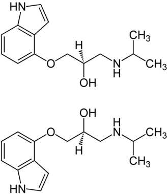 Strukturformeln der beiden Enantiomeren von (±)-Pindolol