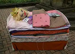 Princess and the Pea fairy tale. Scarecrow Festival 2023, Baildon, West Yorkshire, England.