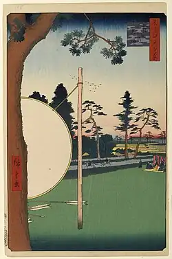 Utagawa Hiroshige: Die Pferderennbahn in Takata, 1857, verschiedene Sammlungen