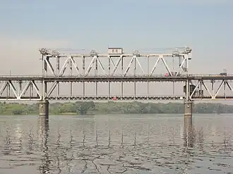 Krjukiw-Brücke in Krementschuk (1949), nur untere Ebene hebbar