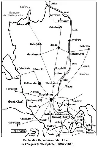 Karte des Departement der Elbe im Königreich Westphalen