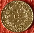 20 Lire Vatikan Gold 1866, Raugewicht 6,45 g = 5,81 g Feingold