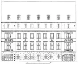 Frontansichtszeichnung des Langenbeck-Virchow-Hauses aus der Baubeschreibung des Architekten Hermann Dernburg