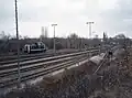 Östliches Gleisvorfeld mit Lok der DB-Baureihe V 60, 1986