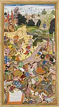 Babur gegen Sultan Ibrahim Lodi in der Schlacht von Panipat, 1526. Mukund.