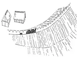 Rekonstruktion der zweiten Wallphase der Burgkunstadter Burg, mit 18 m breitem Erdwall und Mauerwerk