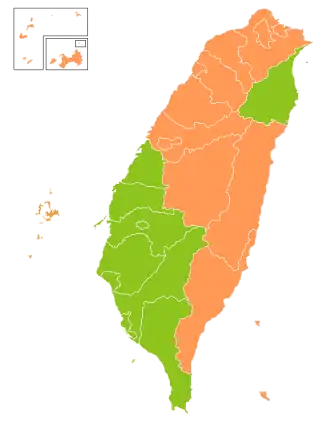 Wahlkreismehrheiten bei der Wahl ﻿Relative oder absolute Mehrheit für James Soong/Chang Chau-hsiung ﻿Relative oder absolute Mehrheit für Chen Shui-bien/Annette Lu