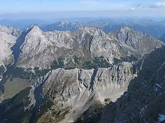 Grabenkarspitze, Lackenkar, Lackenkarkopf, Kuhkopf, gesehen von der Westlichen Ödkarspitze