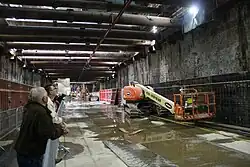 Baustelle auf Gleishöhe, gesehen in südliche Richtung, Mai 2011