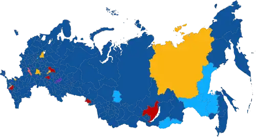 In den 225 Wahlkreisen gewählte Abgeordnete: ﻿Einiges Russland ﻿LDPR ﻿KPRF ﻿Gerechtes Russland ﻿Rodina ﻿Bürgerplattform ﻿Unabhängige