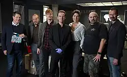 v. l. n. r.: Produzent Sam Davis, die Darsteller Paul Faßnacht, Helgi Schmid, Matthias Matschke und Julia Bremermann, Regisseur Thomas Jahn sowie der verantwortliche ZDF-Redakteur Matthias Pfeifer