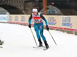 Delphine Claudel beim FIS-Skiweltcup 2018 in Dresden