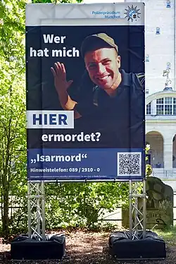 Fahndungsplakat in Tatortnähe, aufgestellt am 26. Mai 2023