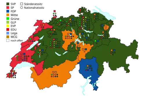 Stärkste Partei je Kanton (Par­la­ments­wahl 2023)