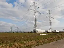 Das Umspannwerk mit der Baustelle für die Südostlink-Stromrichterhallen, 2024