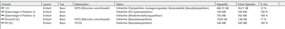 Screenshot einer einfachen Tabelle mit Partitionen und Eigenschaften