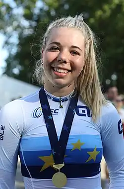 Hélène Hesters als U23-Europameisterin im Madison (2024)