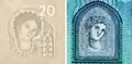 Europa auf der 20-Euro-Banknote: Porträt-Wasserzeichen und Porträt-Fenster