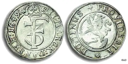 Norwegische 2-Mark-Münze von 1649