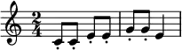 {\time 2/4 c'8-. c'8-. e'8-. e'8-. g'8-. g'8-. e'4}