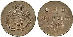 König Friedrich August I., 4 Pfennige 1808 H, Grünthal