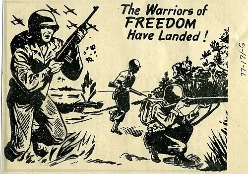 Flugblatt, das die US-Armee im Zweiten Weltkrieg über den Philippinen abwarf: das Wort FREEDOM (= Freiheit) in Versalien