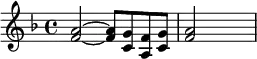 {\key f \major <f' a'>2~<f' a'>8 <c' g'> <a f'> <c' g'> <f' a'>2 \skip2}
