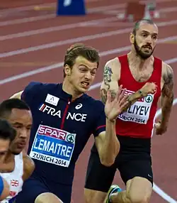 Zielkurve (v. l. n. r.): James Ellington, Christophe Lemaitre, Ramil Guliyev