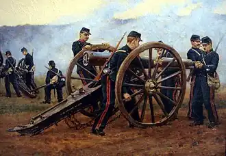 Geschütz im Einsatz 1898. Gemälde von Étienne-Prosper Berne-Bellecour.