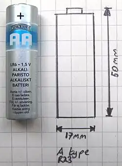 Vergleich A-Batterie (Zeichnung) mit AA