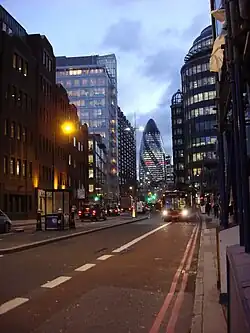 Blick von Norton Folgate Richtung Süden zum Gherkin