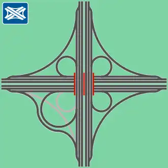 Vergrößertes Ohr für höhere Geschwindigkeit (angewandt z. B. bei den Autobahnkreuzen Hagen und Osnabrück-Süd)