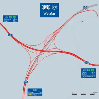 Übersichtskarte Autobahnkreuz Wetzlar
