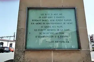 Tafel zur Erinnerung an die Judendeportation von 1942