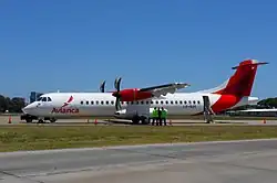 Eine ATR 72-600 der Avianca Argentina auf dem Flughafen Buenos Aires-Jorge Newbery, Nov. 2017.