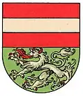 Mödling: oben der Bindenschild (Österreich), unten der Panther