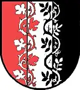 von Rot, Silber und Schwarz gespalten; der vordere Spalt belegt von einer Weinrebe, der hintere Spalt von einer Waldrebe Tiefenbach AT