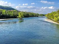 Der Zusammenfluss von Aare und Reuss, Blick von der Eisenbahnbrücke über die Reuss