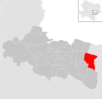 Lage der Gemeinde Achau im Bezirk Mödling (anklickbare Karte)
