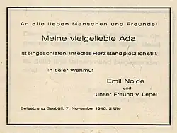 Ada Noldes Todesanzeige