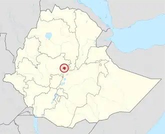 Karte von Äthiopien, Position von Addis Abeba hervorgehoben