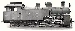 D1’-Lokomotive der Padangbahn auf Sumatra, angetrieben mit System Winterthur und einem Triebzahnrad (1913)[75]