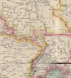 Landkarte von 1909 der Lado-Enklave mit Lado