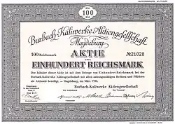 Aktien-Schein der Burbach-Kaliwerke AG